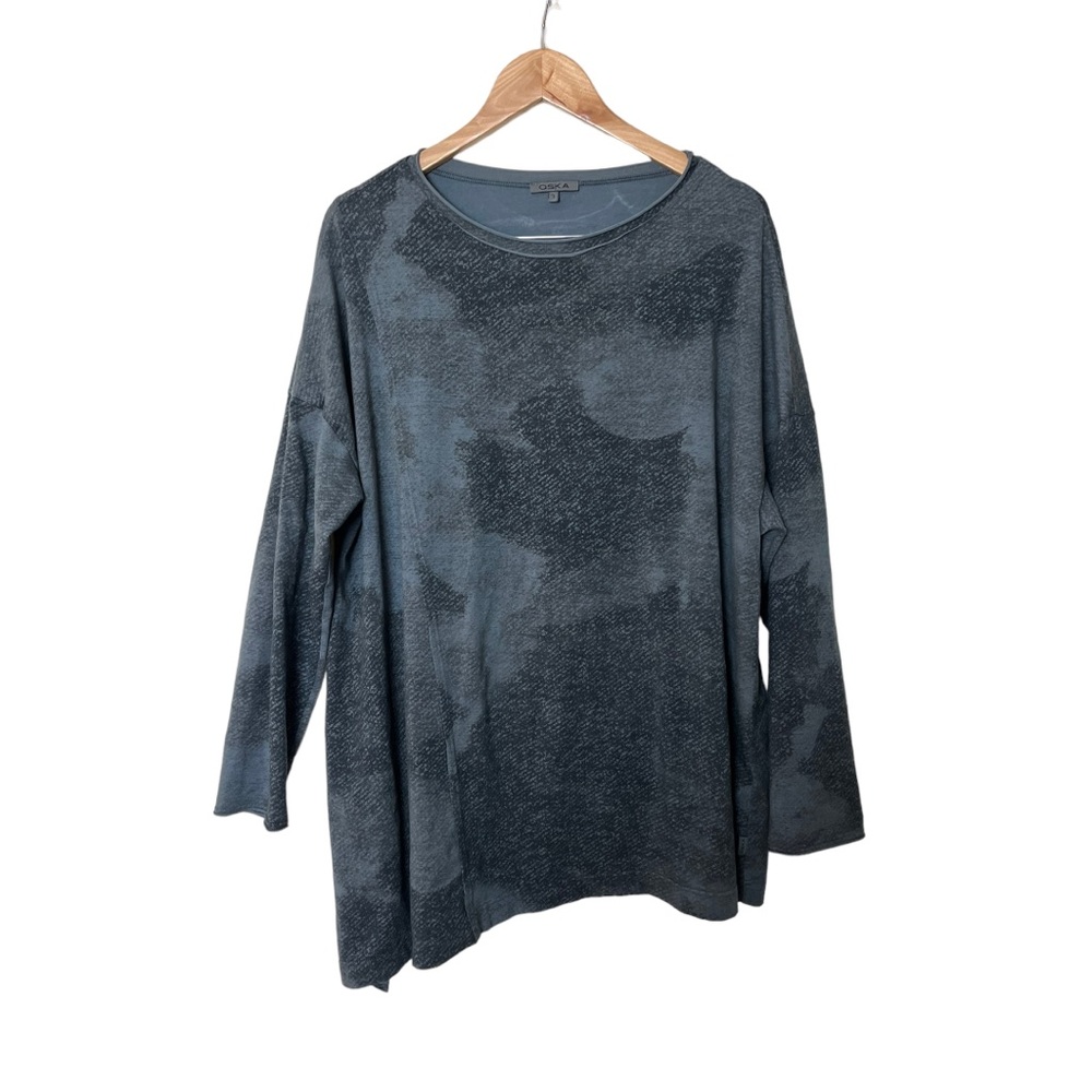 OSKA Top Size 3 UK 14 16 Blue Long Sleeve Cotton Jersey Tunic  0471